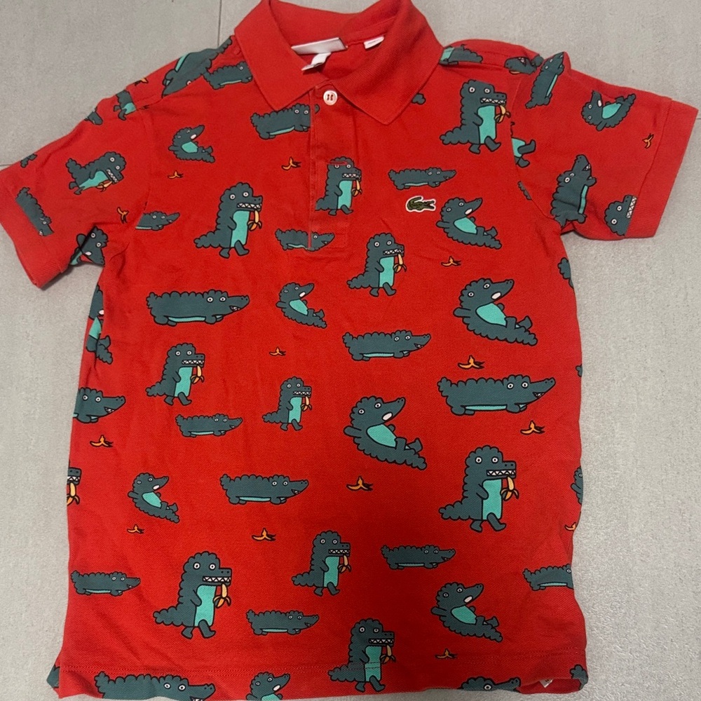 Lacoste Kids Red Crocodile Print Polo